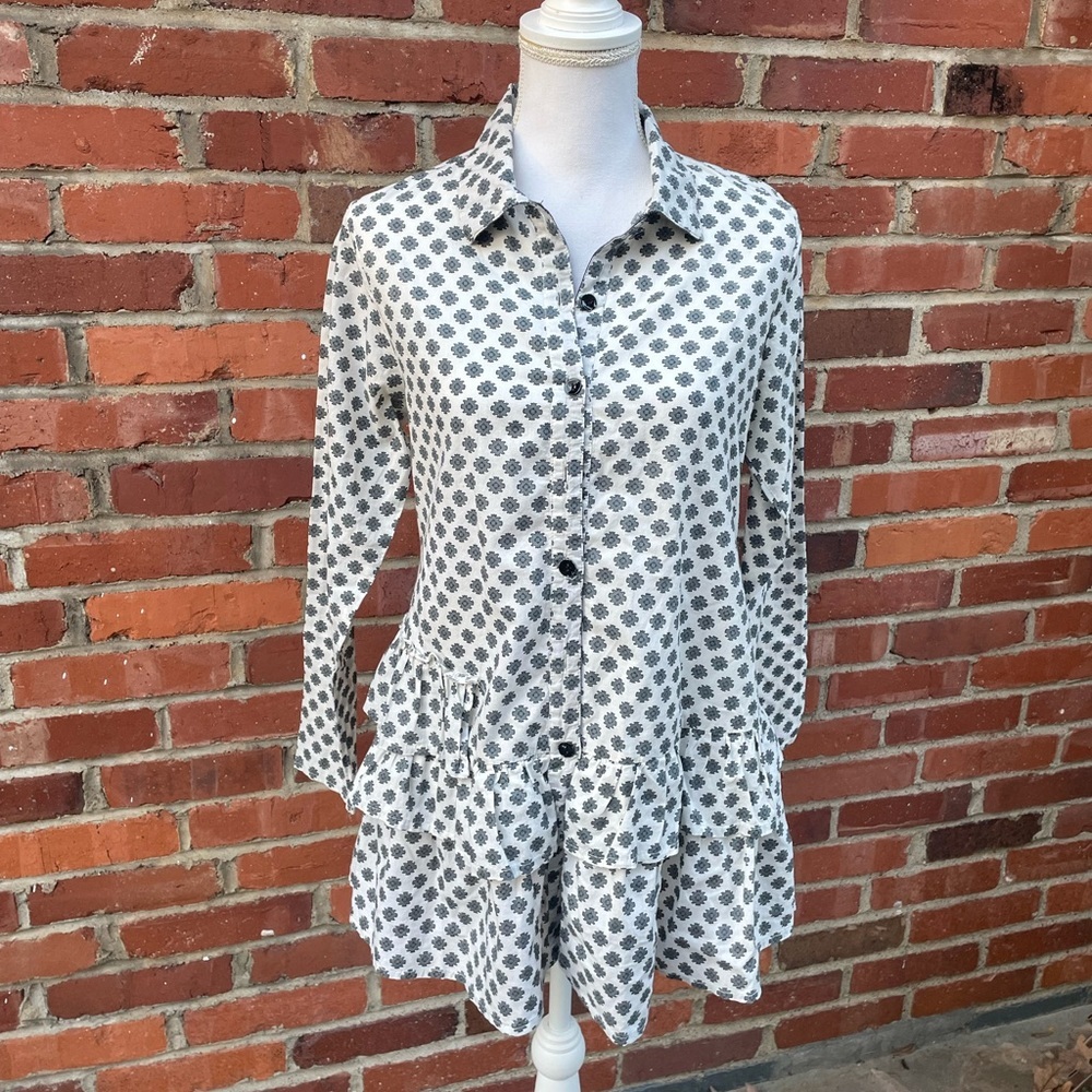 Tulip Cotton Button Down Flared Trapeze Hem Lagenlook Tunic Size XS